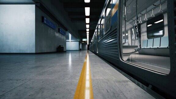 一辆空的地铁到达车站地铁列车到达地铁站