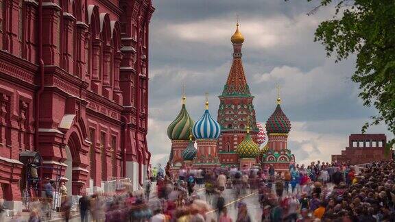 夏日莫斯科城红场大教堂拥挤的全景4k时间流逝俄罗斯