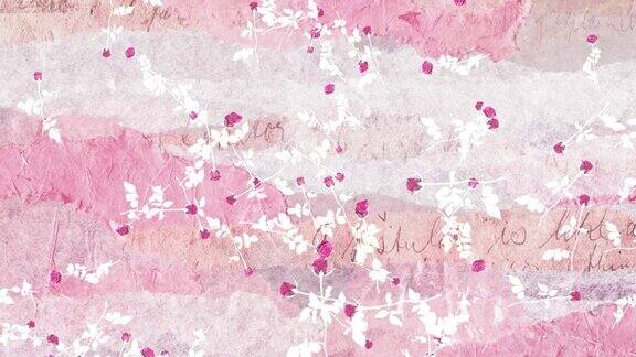 粉红色碎纸上飘落的玫瑰循环浪漫背景