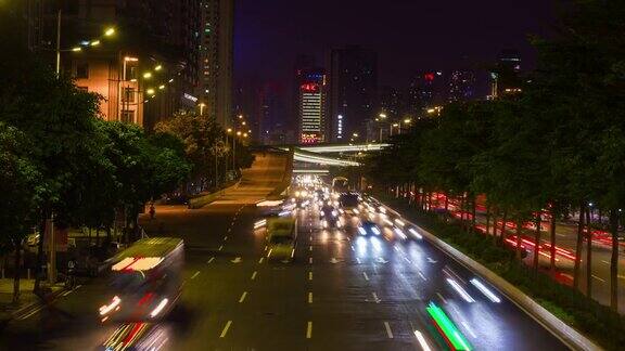 夜色照亮广州市交通路口街景4k时间流逝中国