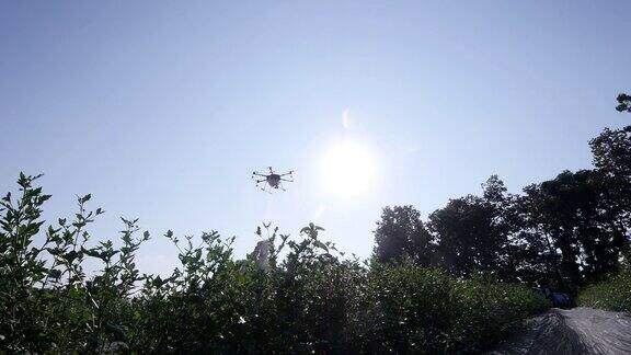 农业无人机向空气中喷洒化肥