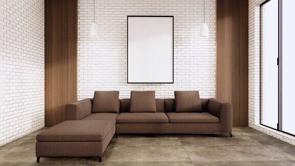 无印良品沙发和装饰wabisabi在japandi房间内部3d渲染