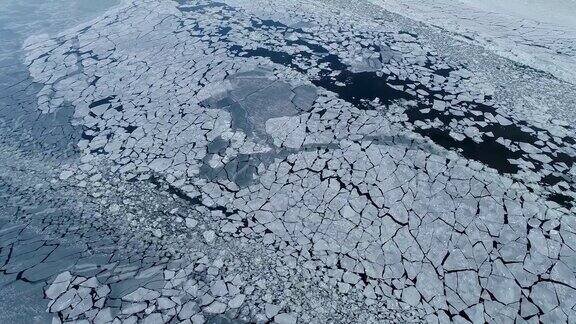 破碎的浮冰鸟瞰图全球变暖气候变化为冬季背景