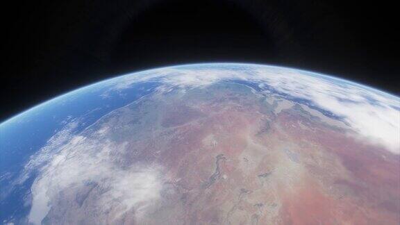 宇宙飞船在地球上飞行我们星球的电影镜头从太空看地球3d动画