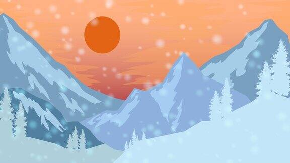 动画背景与雪山在冬天