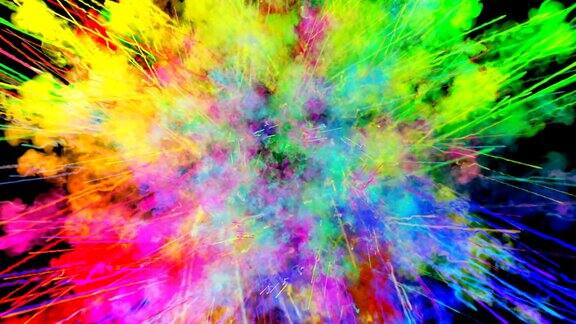 爆炸的火药孤立在黑色背景3d动画的粒子作为彩色的背景或覆盖效果迸发出彩虹般的色彩粉饼呈现出明亮如胡里节40