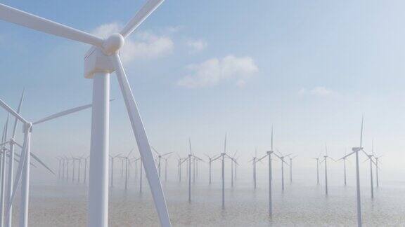 海上发电机用风力涡轮机清洁能源3d动画4k