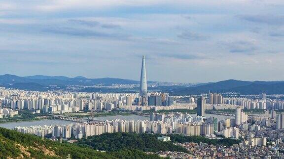 韩国首尔市和乐天大厦时间流逝4k