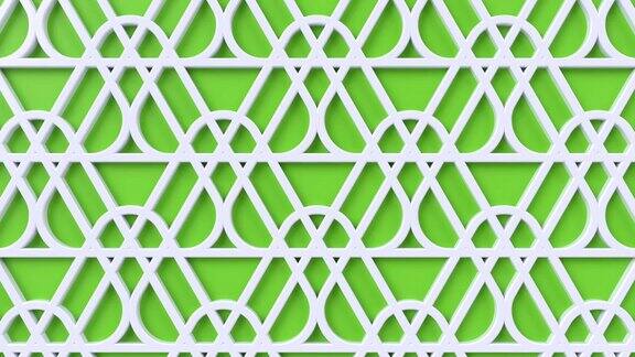 阿拉伯式环状几何图案绿色和白色伊斯兰3d图案阿拉伯东方动画背景穆斯林壁纸