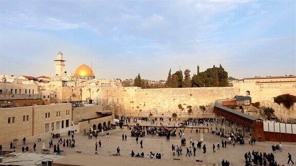 耶路撒冷西墙和圆顶的岩石以色列国旗总体规划时间推移
