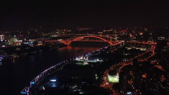 黄浦江、浦东世博园区夜景鸟瞰图