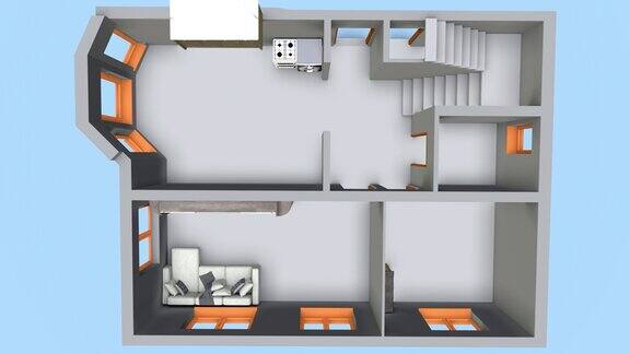 未完工的房子中家具的3d布局