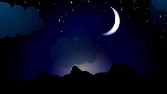 月光之夜视频动画与云彩和星星