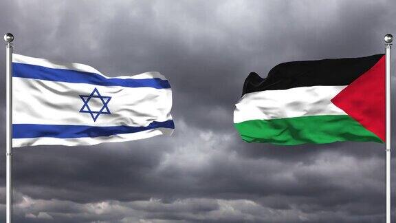 以色列和巴勒斯坦国旗互相挥舞|循环