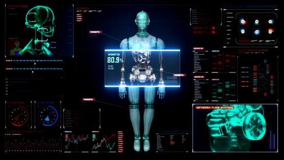 在数字界面中扫描三维机器人身体