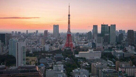 时间流逝在黄昏时间东京塔城市景观东京关东日本