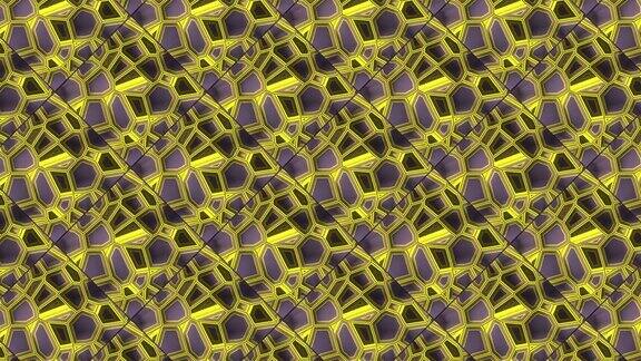 方形块数字无缝循环动画与移动的黄色几何裂纹模式抽象的背景3d渲染4K