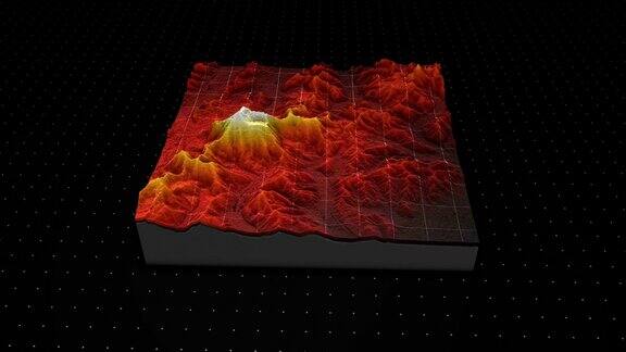 一个土壤切片的3d渲染山孤立在黑暗的背景