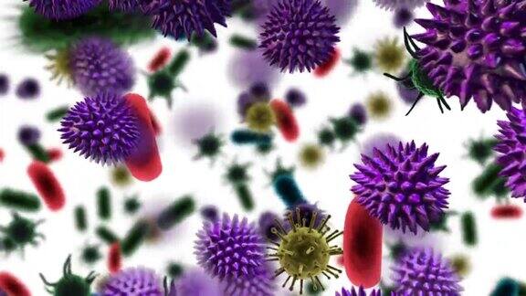 新冠病毒和血红细胞漂浮的动画