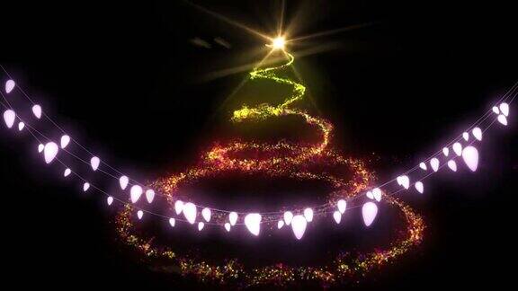 动画的童话灯和圣诞树