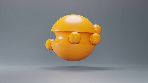 未来主义风格的橙色球动画抽象3d渲染