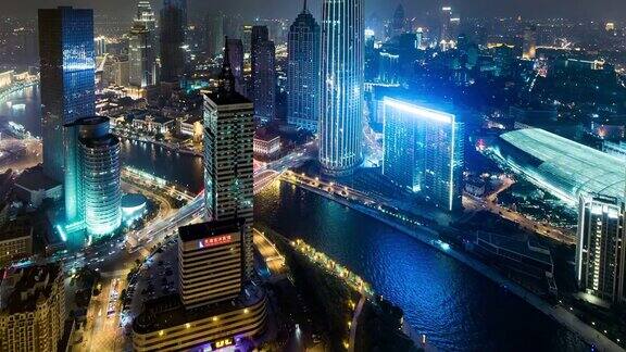CUHAZI天津商务区夜间鸟瞰图天津中国