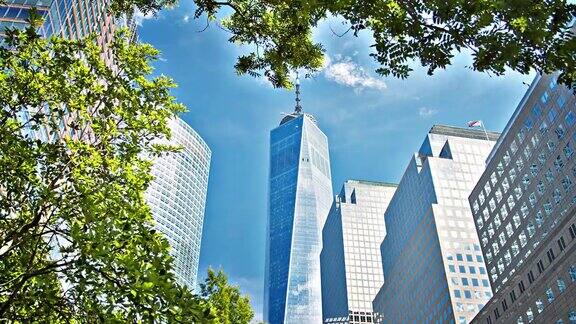 纽约金融区的轮廓和树