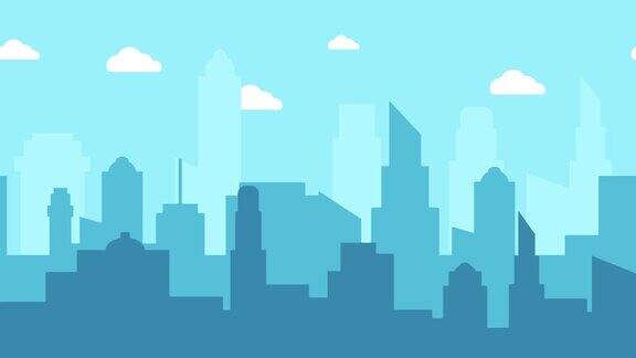 2D城市动画背景蓝色移动的城市背景