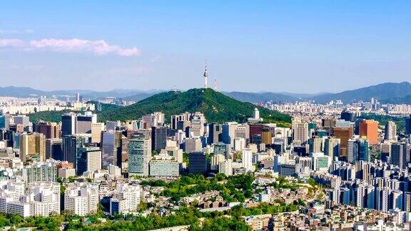 鸟瞰图首尔市中心城市景观和南山首尔塔在日落首尔韩国