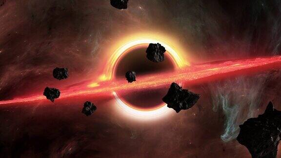 黑洞的引力场引力吸引即将被吞噬的陨石和小行星