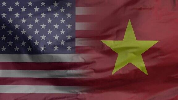 美国和越南国旗无缝特写挥舞动画美国和越南背景3D渲染4k分辨率