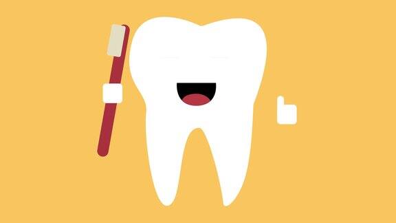 卡通舞蹈快乐牙齿图标健康牙齿概念环橙色背景
