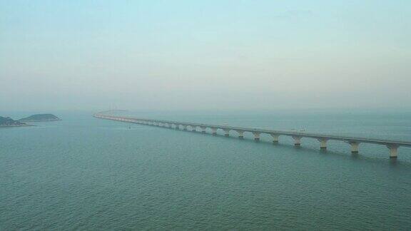 日落天空著名的澳门香港交通大桥航拍全景4k中国