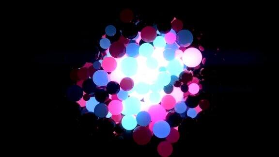 粉色和蓝色混沌运动球体的抽象三维渲染