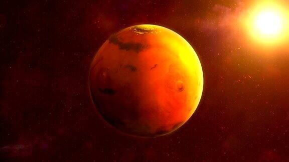 在太空中旋转的红色星球火星