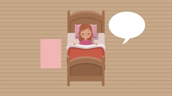 小女孩在床上睡觉的动画