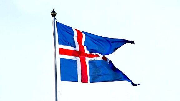 风中飘扬的冰岛国旗