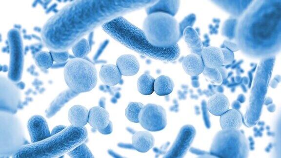 漂浮在蓝色微生物中的动画健康的微生物群