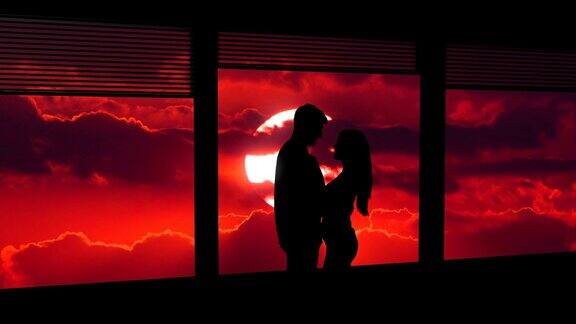 男人和女人站在窗边背景是明亮的太阳时间流逝