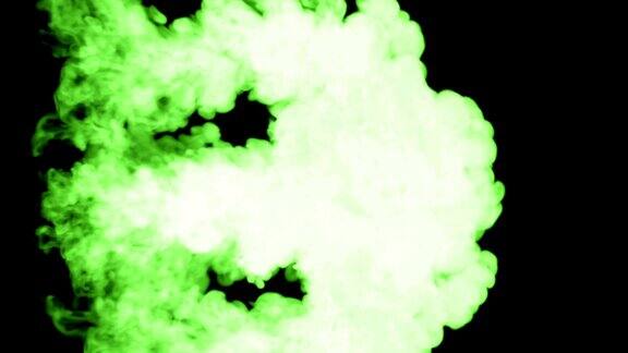 荧光亮绿色的水许多滴墨这是3d渲染镜头在墨色背景或墨色效果在合成与alpha通道使用光磨