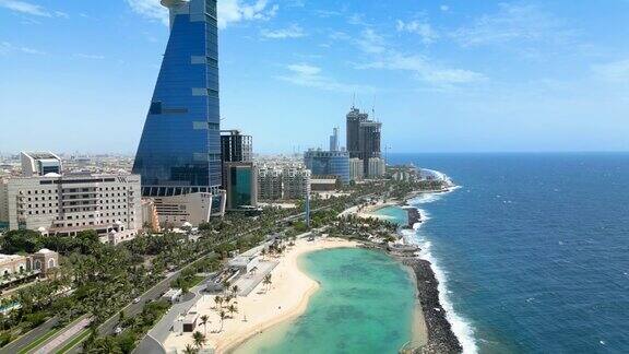 吉达:俯瞰沙特阿拉伯著名的海滨城市总部商业园区的罗山海滨休闲区红海-俯瞰阿拉伯半岛全景