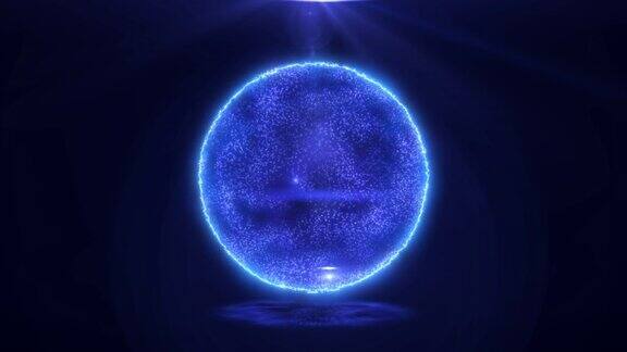 抽象能量球圆形行星恒星未来宇宙蓝色美丽发光魔法黑色背景抽象的背景视频在高质量的4k运动设计