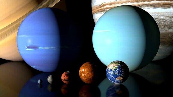 太阳系行星的动画真实大小比较-循环4k