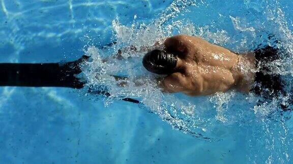 高清超级慢动作:专业游泳运动员的高角度镜头