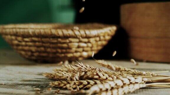 麦粒落在麦穗上