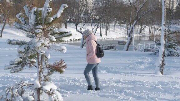 在坚硬的雪地上行走