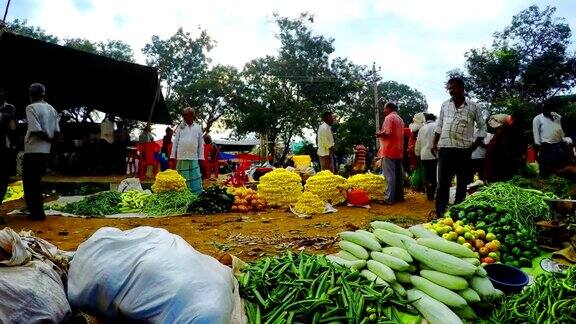 轮转时间推移印度的蔬菜市场