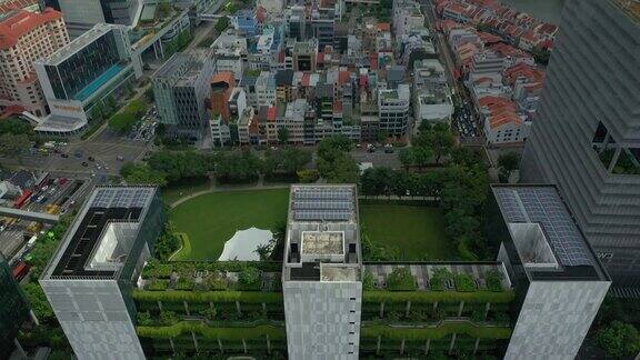 白天时间新加坡市区著名建筑公园交通街道高空俯视图4k