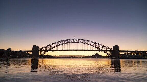 澳大利亚悉尼海港大桥从黑夜到白天的时光流逝