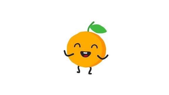 橙色滑稽的角色跳舞和微笑循环动画阿尔法通道